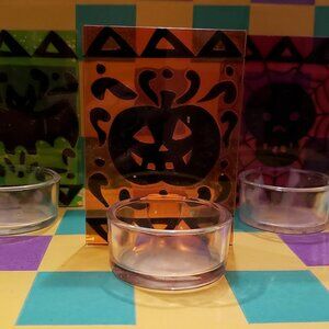 DECOR HALLOWEEN 3 Piece Halloween Votive Tea Light Set SKULL PUMPKIN BAT